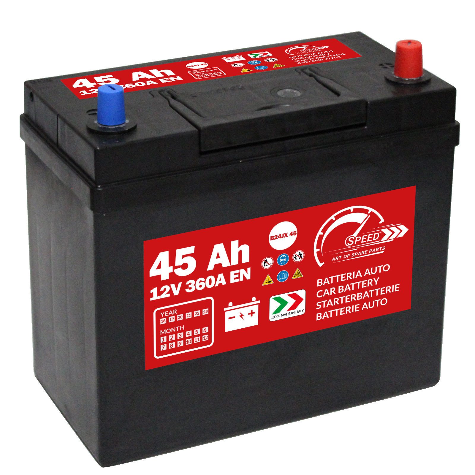 Batteria Speed 45Ah B24J 360A +DX poli piccoli Ricambi auto SMC